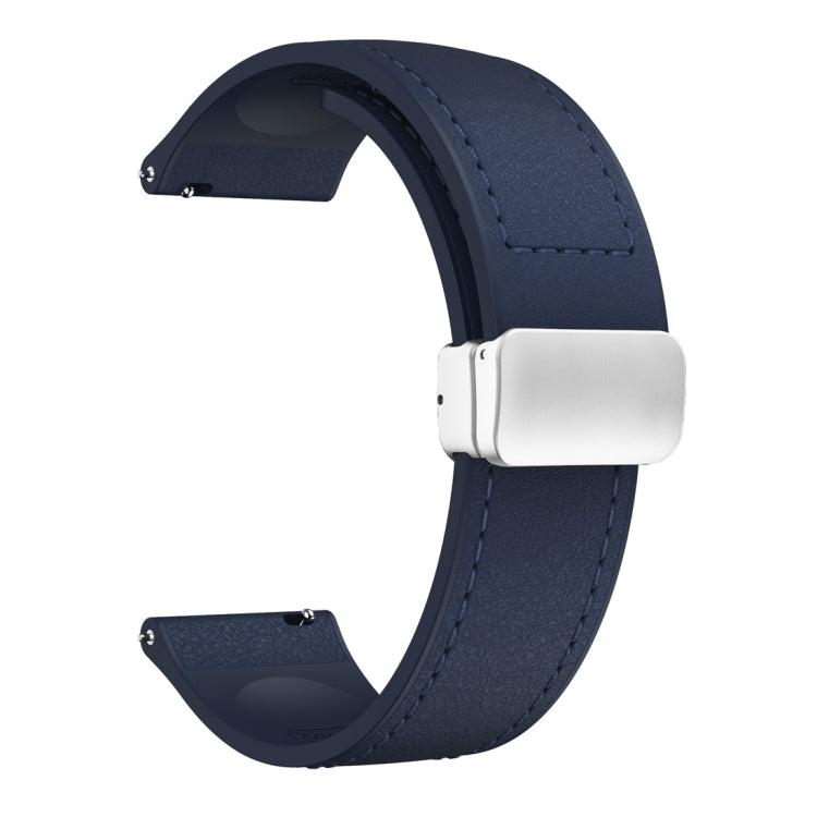 22mm Magnetic Silver Buckle Silicone Leather Watch Band(Midnight Blue)