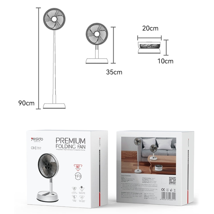 Yesido YF11 Foldable Telescopic Floor Fan(White) - free shipping - PMC TechLife - Order now!