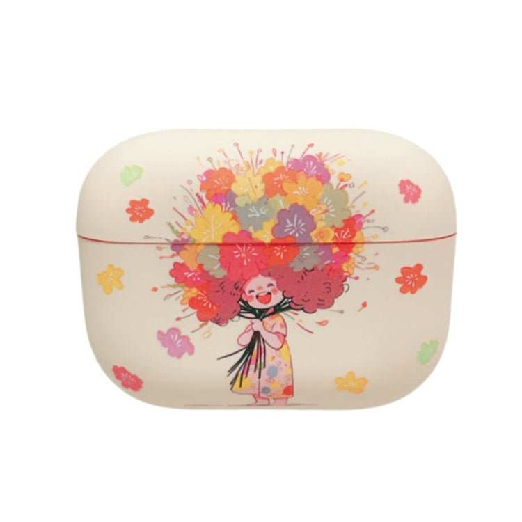 For AirPods Pro Girl Pattern Earbuds Box Frosted TPU Case(Flower)