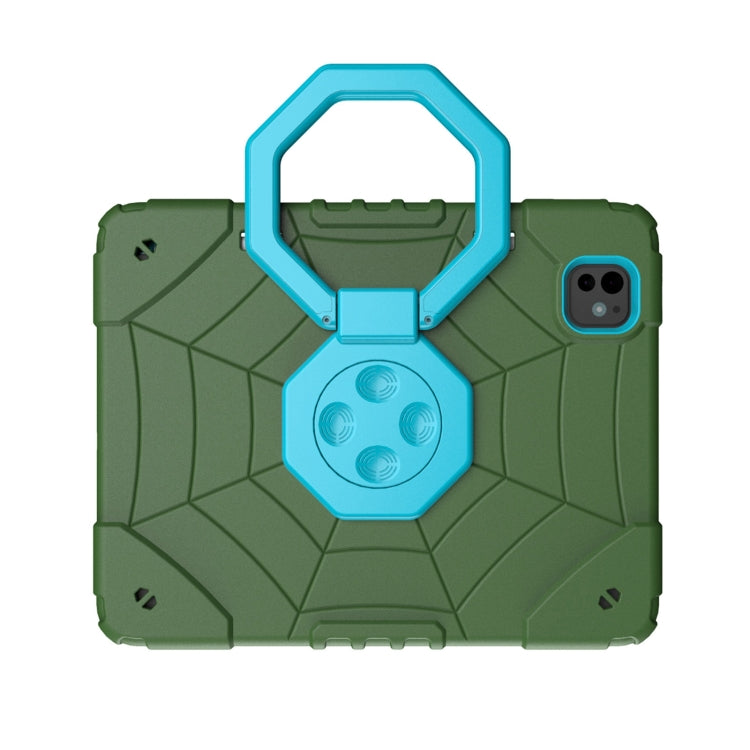 For iPad Pro 11 2024 Spider Turntable Handle Stress Relief Tablet Case(Army Green Blue)
