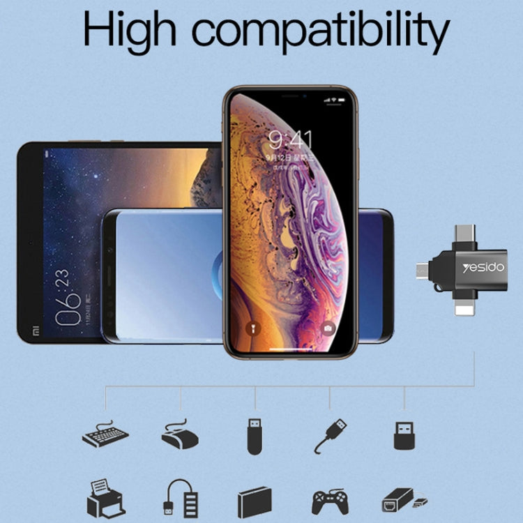 Yesido GS15 3 in 1 USB to USB-C / Type C + Micro USB + 8 Pin OTG Adapter(Black)