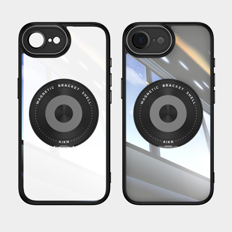 For iPhone 16e 360 Holder Magsafe Acrylic Hybrid TPU Phone Case(Black)