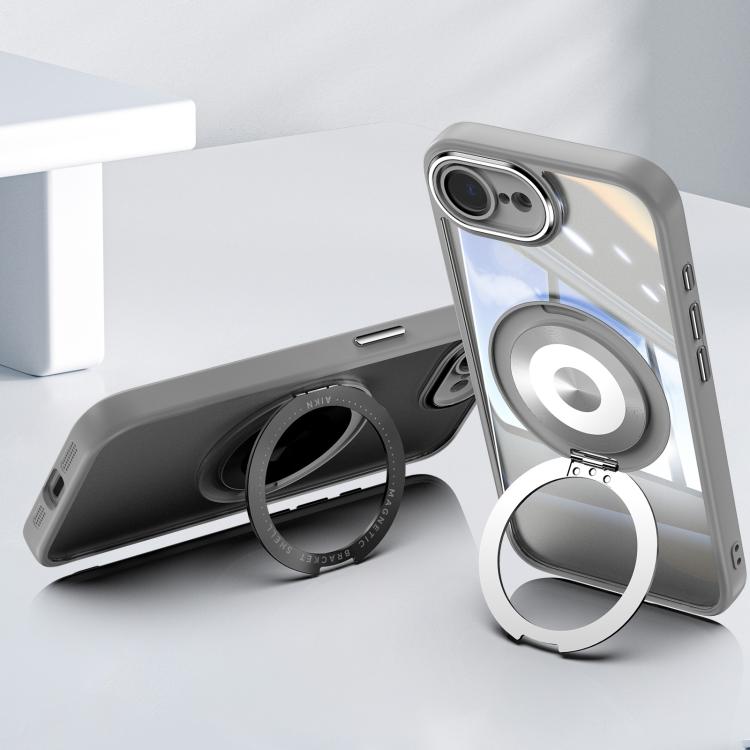 For iPhone 16e 360 Holder Magsafe Acrylic Hybrid TPU Phone Case(Frosted White) - iPhone 16e Cases by PMC TechLife | Online Shopping South Africa | PMC TechLife | Buy Now Pay Later Mobicred