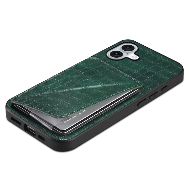 For iPhone 16 Plus Imitation Crocodile Leather Back Phone Case with Holder(Green) - free shipping - PMC TechLife - Order now!