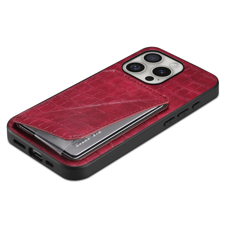 For iPhone 16 Pro Imitation Crocodile Leather Back Phone Case with Holder(Rose Red) - iPhone 16 Pro Cases by PMC TechLife | Online Shopping South Africa | PMC TechLife | Buy Now Pay Later Mobicred