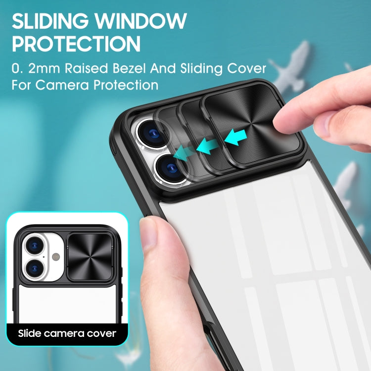 For iPhone 16 Pro Sliding Camshield Acrylic Hybrid TPU Phone Case(Black)
