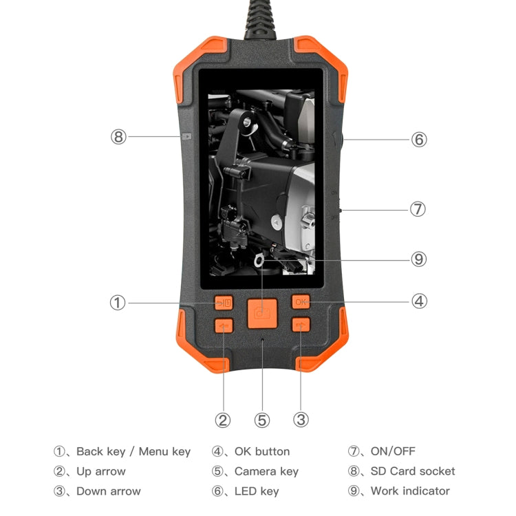 T20 4.3 inch IPS Screen 5.5mm Dual Camera IP67 Water-resistant Hard Cable Digital Endoscope, Length:2m(Black Orange)