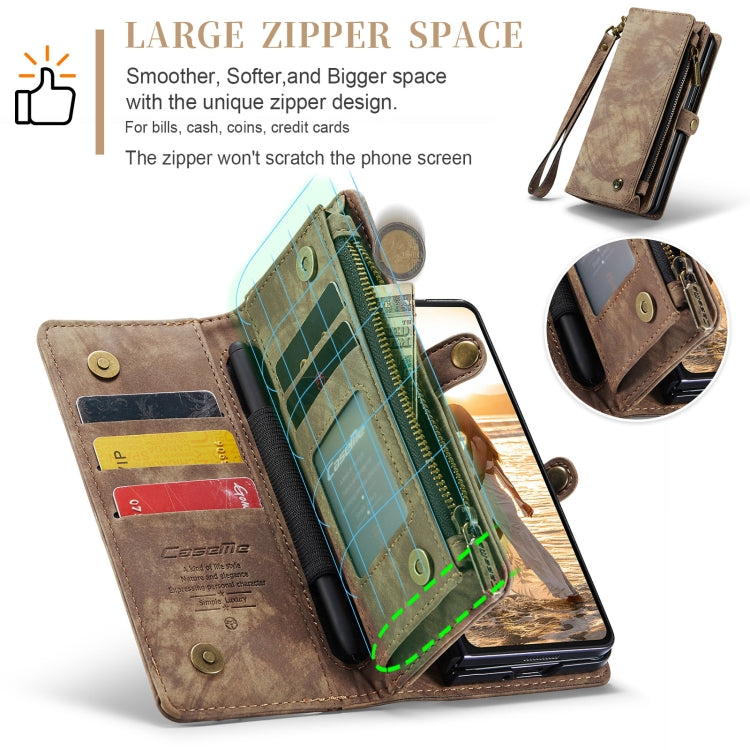 For Samsung Galaxy Z Fold6 5G CaseMe 008 Multifunctional Zipper Wallet Leather Phone Case with Lanyard(Brown)