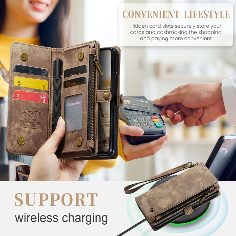 For Samsung Galaxy Z Fold6 5G CaseMe 008 Multifunctional Zipper Wallet Leather Phone Case with Lanyard(Brown)
