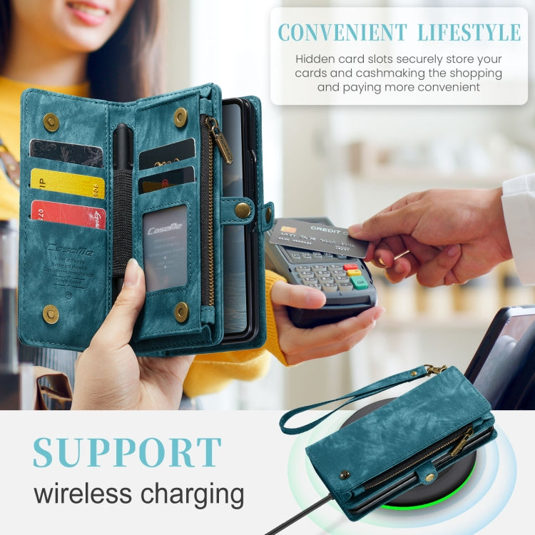 For Samsung Galaxy Z Fold6 5G CaseMe 008 Multifunctional Zipper Wallet Leather Phone Case with Lanyard(Blue)