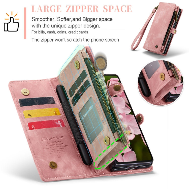For Samsung Galaxy Z Fold6 5G CaseMe 008 Multifunctional Zipper Wallet Leather Phone Case with Lanyard(Pink)