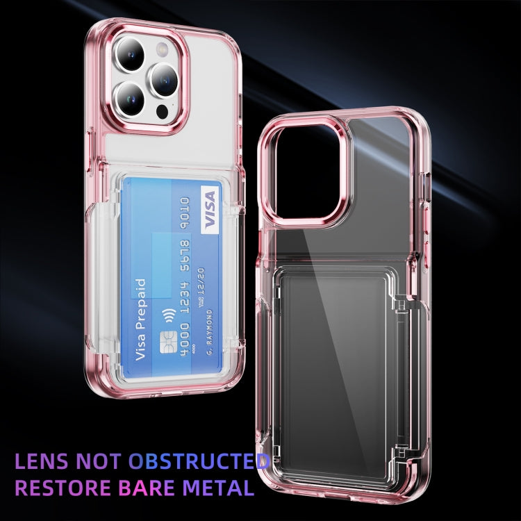 For iPhone 16 Card Holder Acrylic Hybrid TPU Phone Case(Transparent Pink)