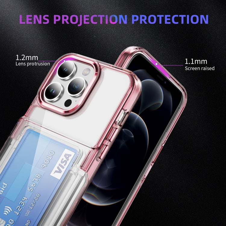 For iPhone 16 Card Holder Acrylic Hybrid TPU Phone Case(Transparent Pink)