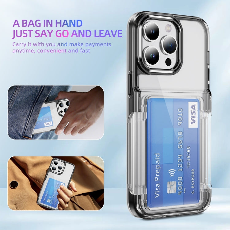 For iPhone 16 Card Holder Acrylic Hybrid TPU Phone Case(Transparent Black)