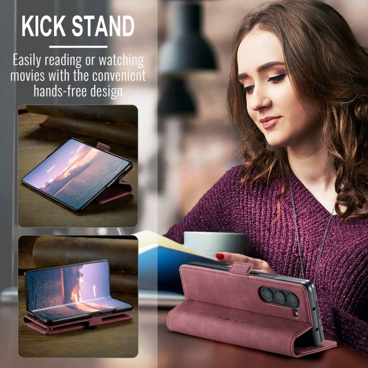 For Samsung Galaxy Z Fold6 5G CaseMe 013 Multifunctional Horizontal Flip Leather Phone Case(Wine Red)