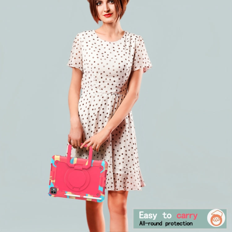 For iPad Pro 11 2024 Handle Grip Holder Silicone Hybrid PC Tablet Case with Strap(Camouflage Rose Red) - iPad Pro 11 2024 Cases by PMC TechLife | Online Shopping South Africa | PMC TechLife | Buy Now Pay Later Mobicred