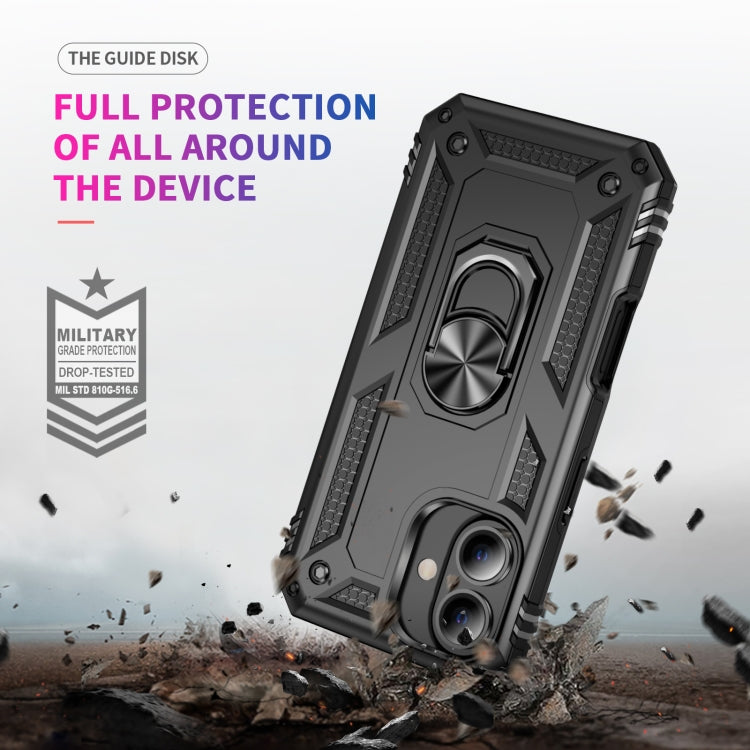 For iPhone 16 Shockproof TPU Hybrid PC Phone Case with Holder(Black)