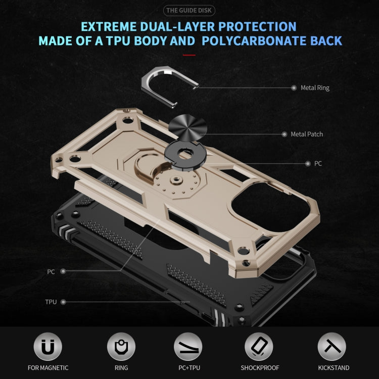 For iPhone 16 Plus Shockproof TPU Hybrid PC Phone Case with Holder(Gold) - iPhone 16 Plus Cases by PMC TechLife | Online Shopping South Africa | PMC TechLife | Buy Now Pay Later Mobicred