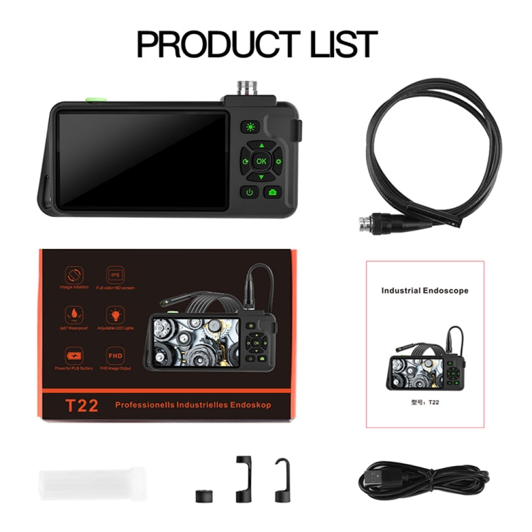 T22 4.5 inch IPS Color Screen 3.9mm Single Camera Hard Cable Industrial Endoscope, Length:1m(Black Orange) - by PMC TechLife | Online Shopping South Africa | PMC TechLife | Buy Now Pay Later Mobicred