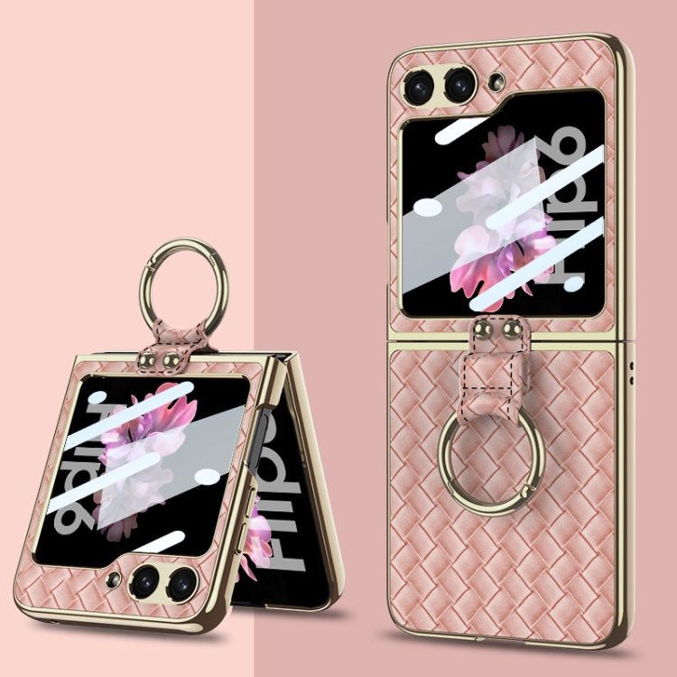 For Samsung Galaxy Z Flip6 / Flip7 FE GKK Integrated Plating Weave Texture Phone Case with Ring Holder(Pink)