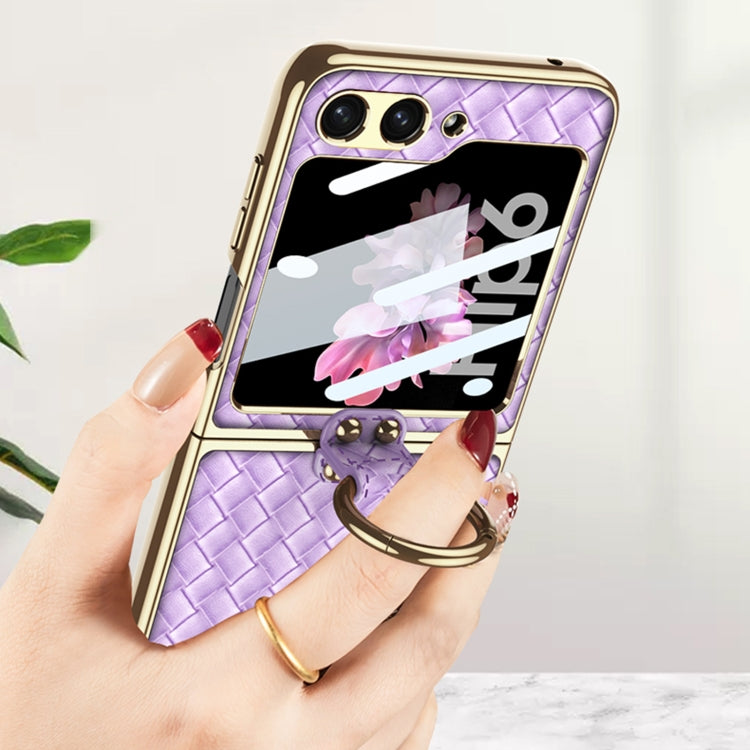For Samsung Galaxy Z Flip6 / Flip7 FE GKK Integrated Plating Weave Texture Phone Case with Ring Holder(Pink)