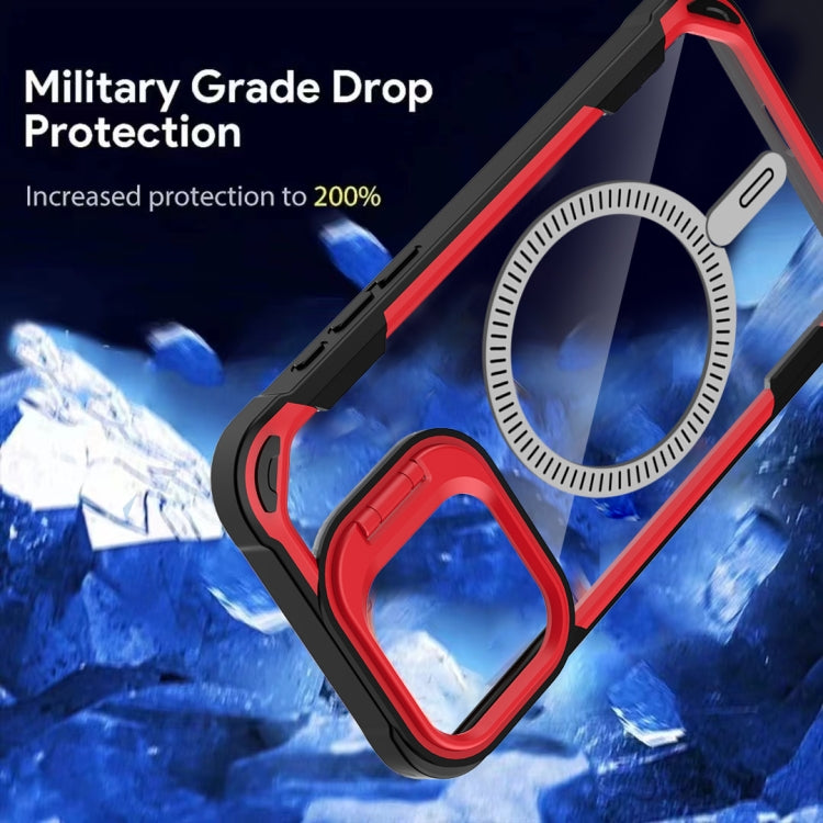 For iPhone 16 Transparent Acrylic MagSafe Lens Holder Phone Case(Red)