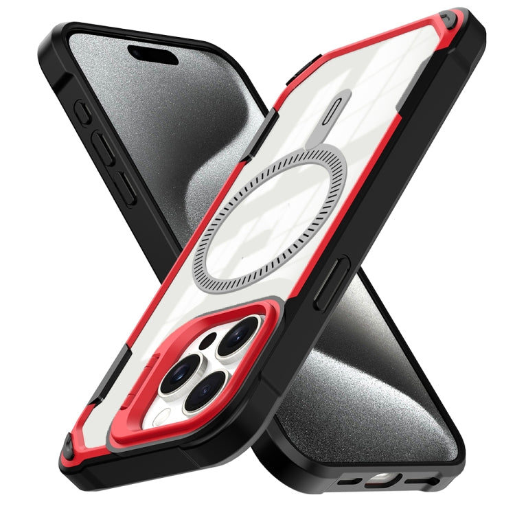 For iPhone 16 Transparent Acrylic MagSafe Lens Holder Phone Case(Red)