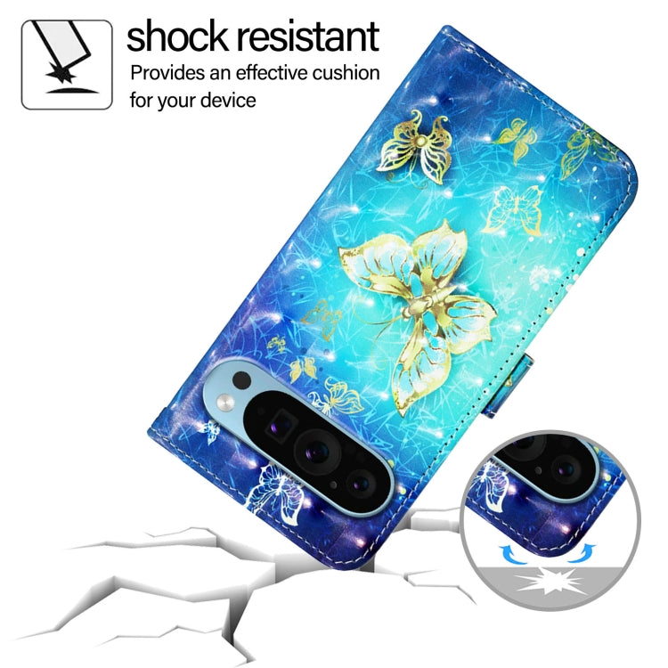 For Google Pixel 9 3D Painting Horizontal Flip Leather Phone Case(Golden Butterfly) - Google Cases by PMC TechLife | Online Shopping South Africa | PMC TechLife | Buy Now Pay Later Mobicred