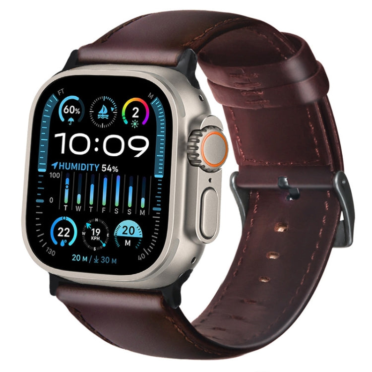 For Apple Watch Ultra 2 49mm Oil Wax Genuine Leather Watch Band(Red Brown)