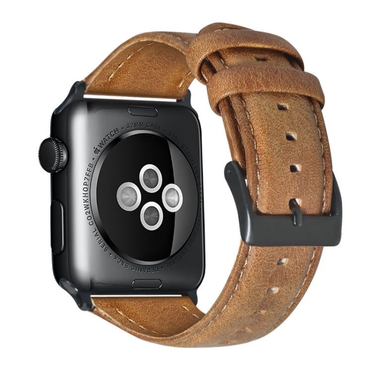 For Apple Watch Ultra 2 49mm Oil Wax Genuine Leather Watch Band(Yellow Brown)