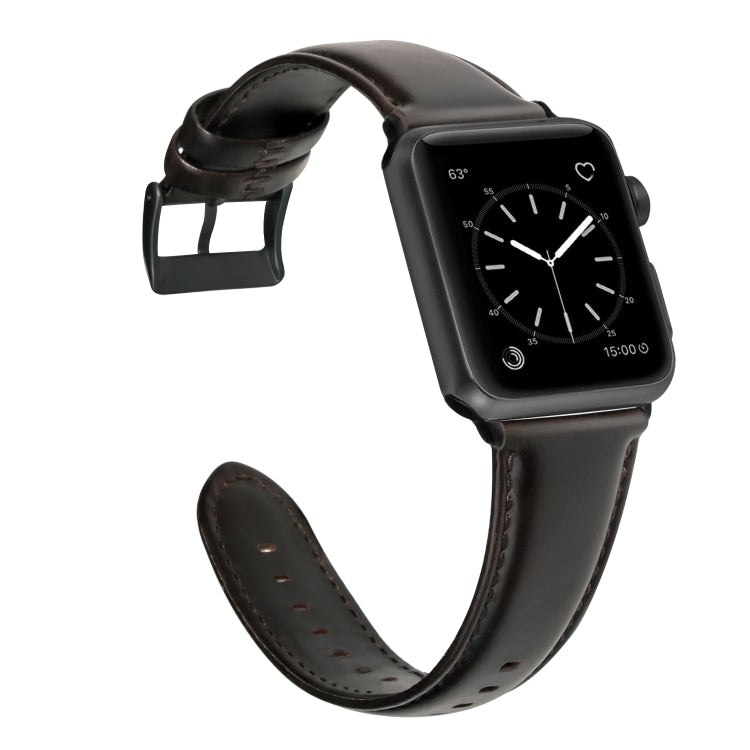 For Apple Watch Ultra 49mm Oil Wax Genuine Leather Watch Band(Dark Brown)