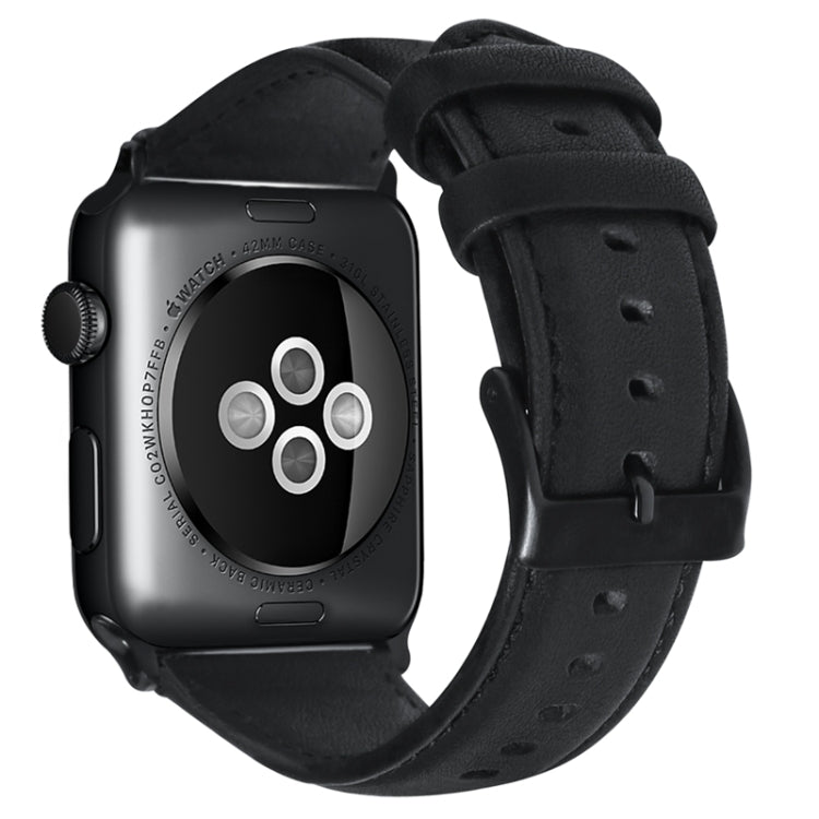For Apple Watch Series 4 40mm Oil Wax Genuine Leather Watch Band(Black)