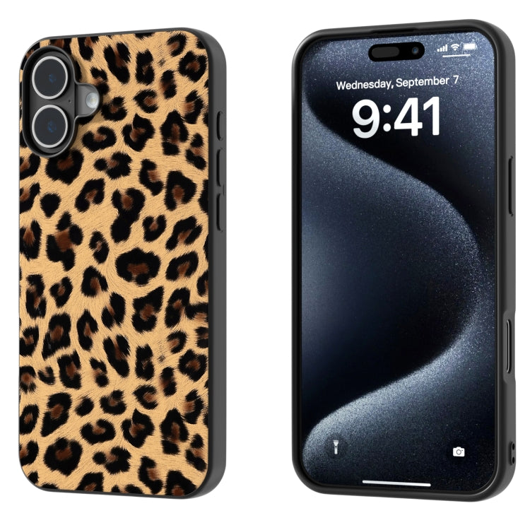 For iPhone 16 Plus Black Frame Leopard Phone Case(Leopard Print)