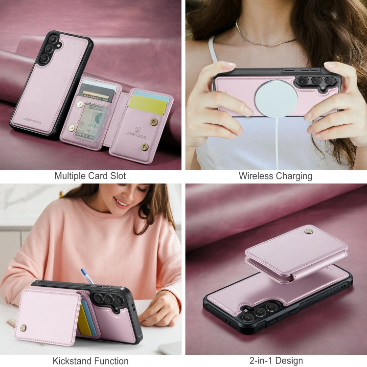 For Samsung Galaxy S24 FE 5G JEEHOOD J05 Business Magnetic Style RFID Leather Phone Case(Pink)