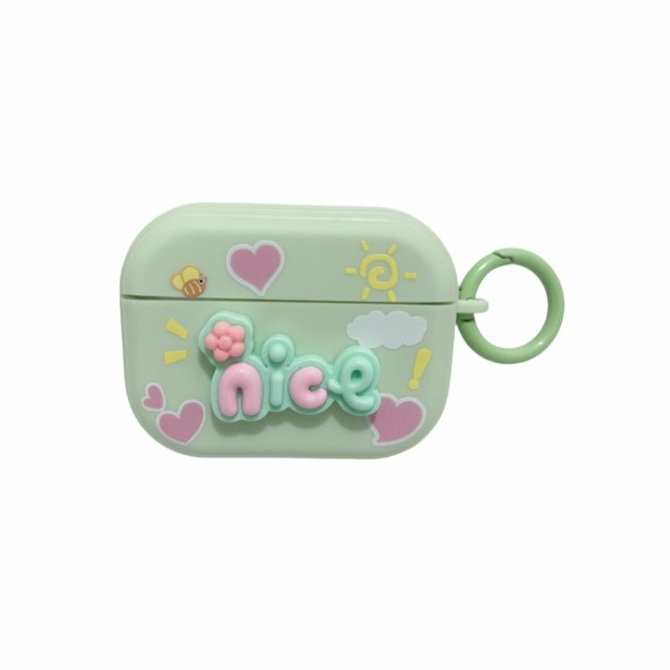For AirPods Pro 2 Fresh 3D Text Skin Feel Earbuds Box PC Case(Green)