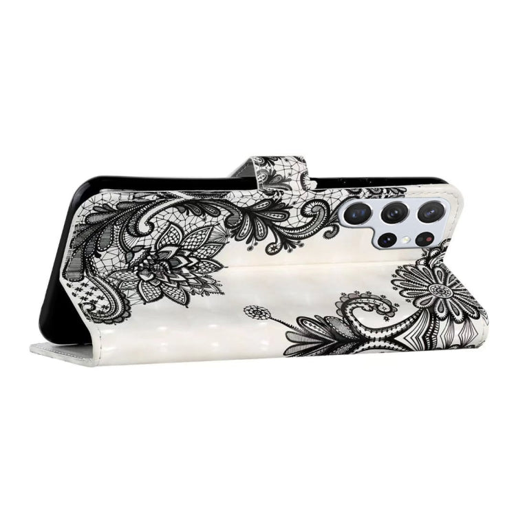 For Samsung Galaxy S25 Ultra 5G Oil Embossed 3D Drawing Leather Phone Case(Lace Flower)