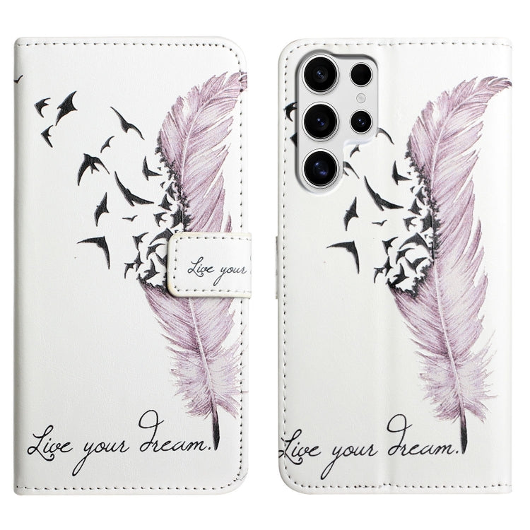 For Samsung Galaxy S25 Ultra 5G Oil Embossed 3D Drawing Leather Phone Case(Feather)