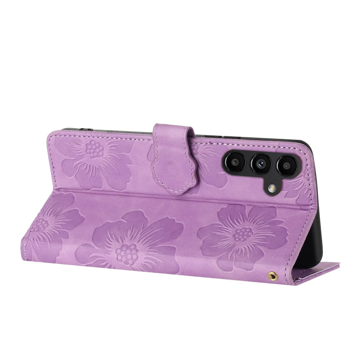 For Samsung Galaxy S25+ 5G Flower Embossing Pattern Leather Phone Case(Purple)