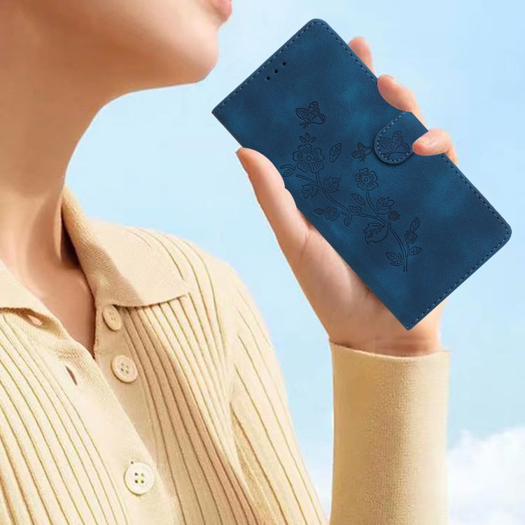 For Samsung Galaxy S25 Ultra 5G Flower Butterfly Embossing Pattern Leather Phone Case(Blue)