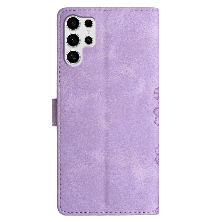 For Samsung Galaxy S25 Ultra 5G Cherry Blossom Butterfly Skin Feel Embossed PU Phone Case(Purple)
