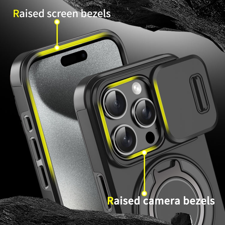 For iPhone 16 Plus Sliding Camshield Ring Holder Phone Case(Black)