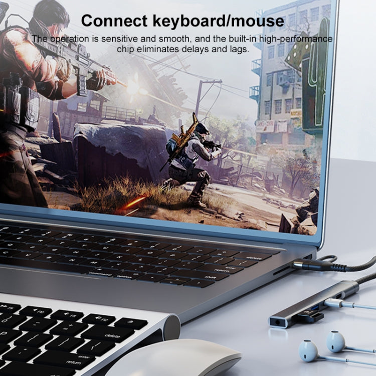 5 in 2 Multi-function HUB Adapter, Interface:USB-C / Type-C + USB-A(Silver)