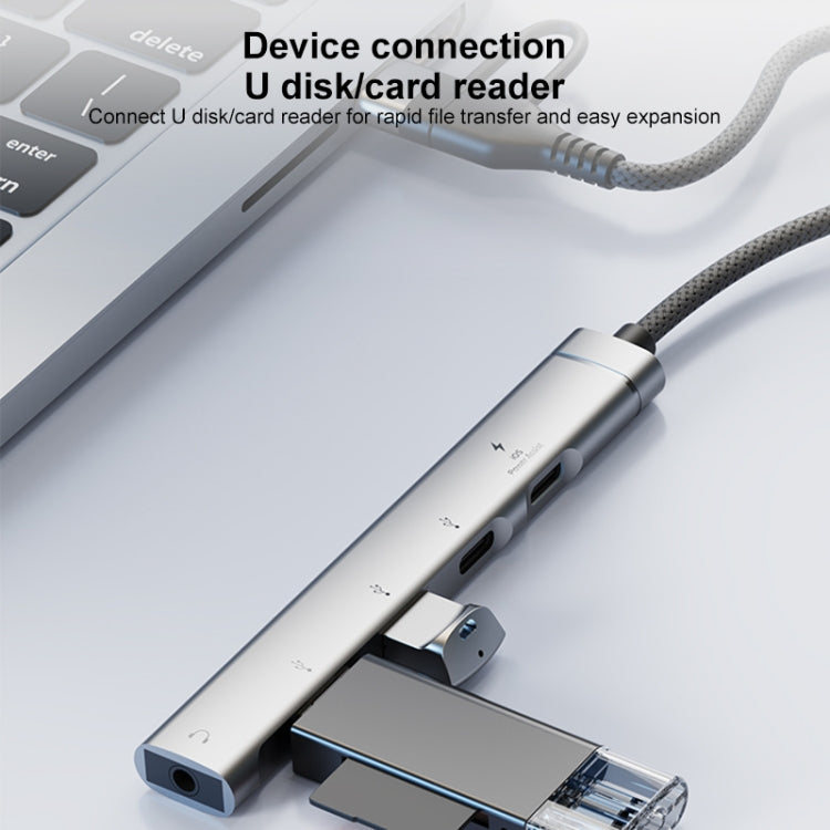 5 in 2 Multi-function HUB Adapter, Interface:USB-C / Type-C + 8 Pin(Grey)