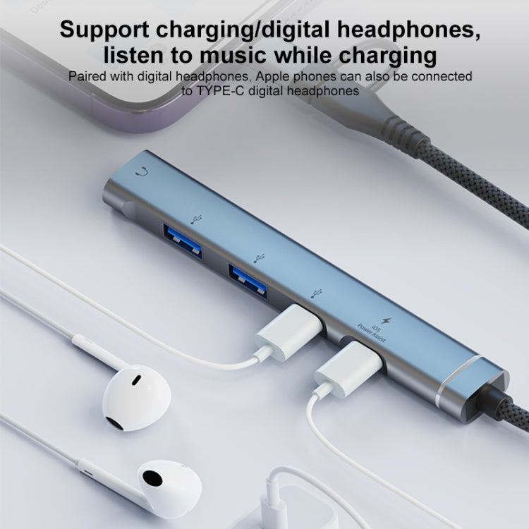 5 in 2 Multi-function HUB Adapter, Interface:USB-C / Type-C + 8 Pin(Silver)