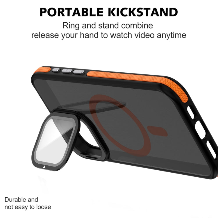 For iPhone 16 Pro Max Magsafe Dual-Color Skin Feel Lens Film Phone Case with Lens Fold Holder(Black) - iPhone 16 Pro Max Cases by PMC TechLife | Online Shopping South Africa | PMC TechLife | Buy Now Pay Later Mobicred