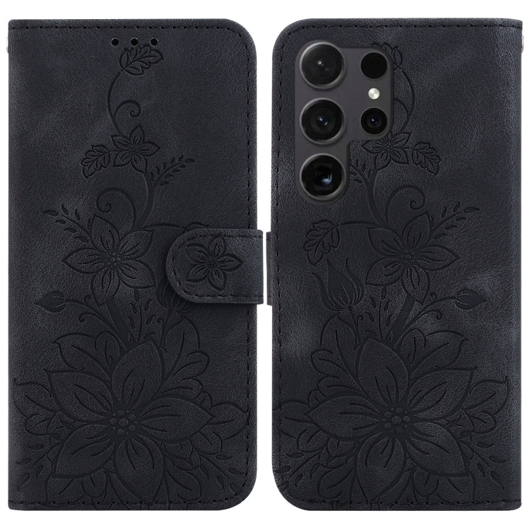 For Samsung Galaxy S25 Ultra 5G Lily Embossed Leather Phone Case(Black)