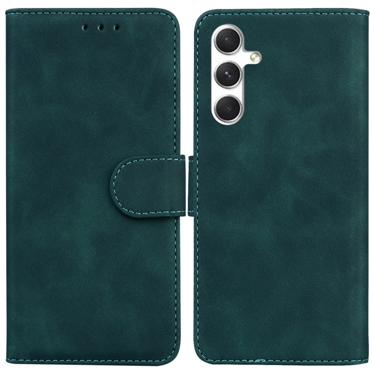 For Samsung Galaxy S25+ 5G Skin Feel Pure Color Flip Leather Phone Case(Green)