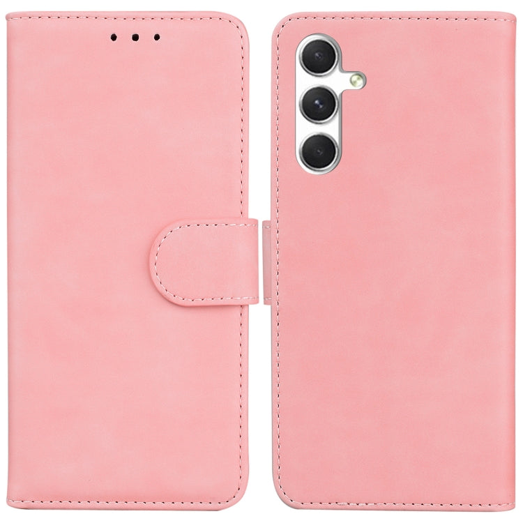 For Samsung Galaxy S25+ 5G Skin Feel Pure Color Flip Leather Phone Case(Pink)