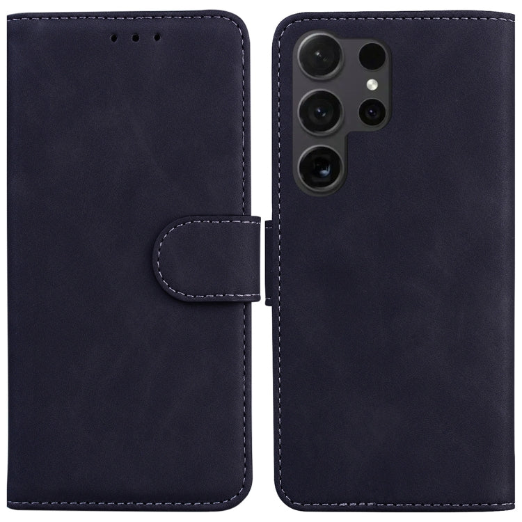 For Samsung Galaxy S25 Ultra 5G Skin Feel Pure Color Flip Leather Phone Case(Black)