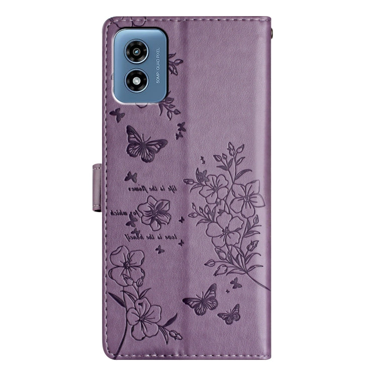 For Motorola Moto G Play 5G 2024 Butterflies and Flowers Leather Phone Case(Purple)